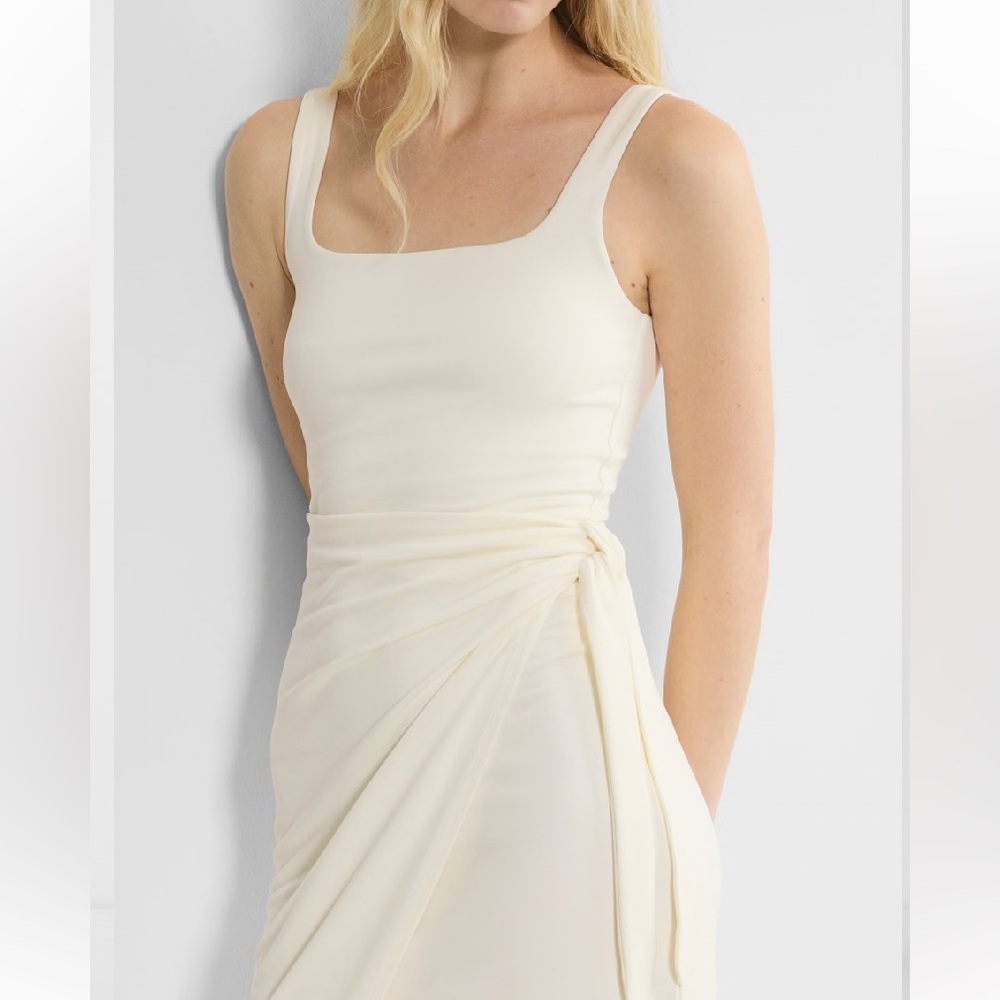 Wilfred Cream Wrap Midi Dress | Aritzia Soft Minimalist Tie Waist Slip Dress